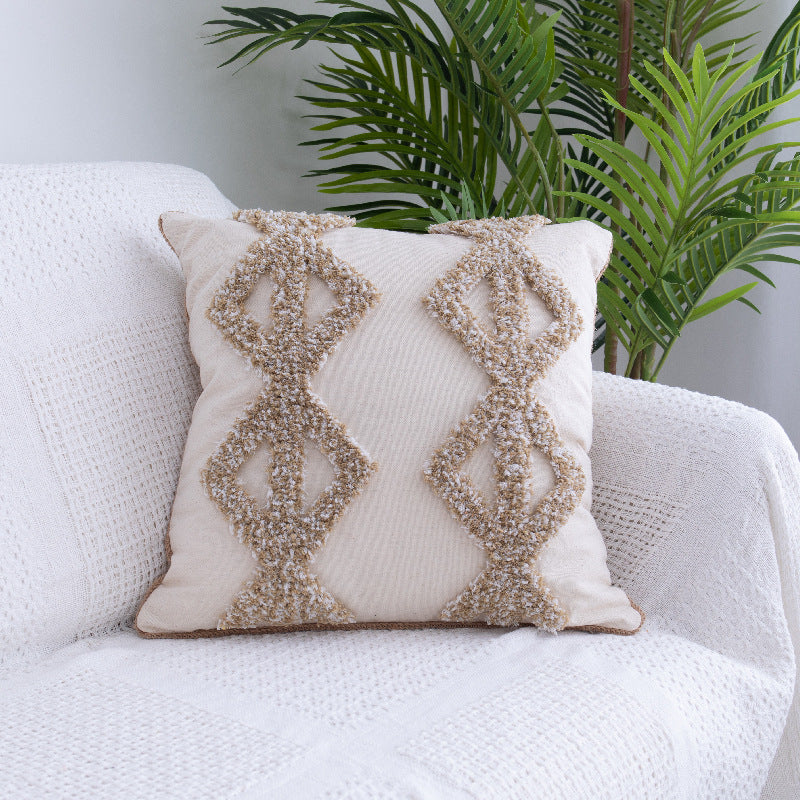Tufted Moroccan Throw Pillow Case - Cotton with Fringed Waist Design