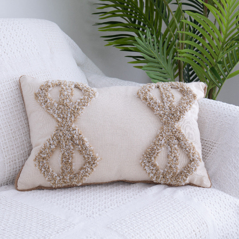 Tufted Moroccan Throw Pillow Case - Cotton with Fringed Waist Design