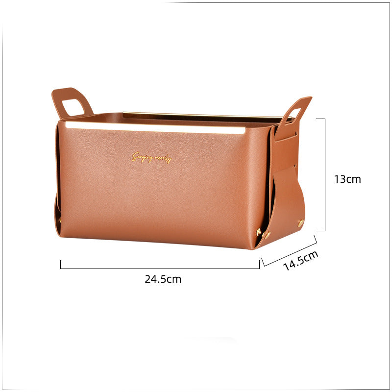 Leather Storage Box With Handle – Foldable PU Storage Basket
