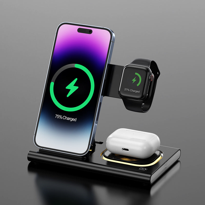 3-in-1 15W Wireless Charging Stand with Magnetic iWatch Charger & Night Light – Fast Charging Desktop Station