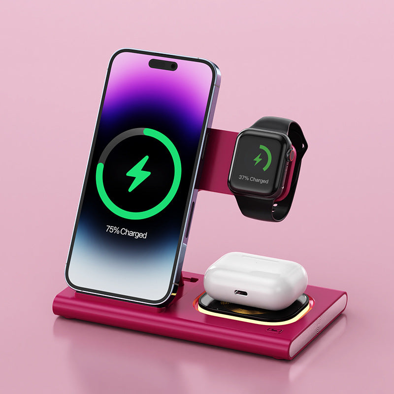 3-in-1 15W Wireless Charging Stand with Magnetic iWatch Charger & Night Light – Fast Charging Desktop Station