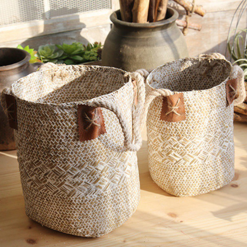 Hand-Woven Rattan / Seagrass Basket – Multi-Purpose Pastoral Home Décor
