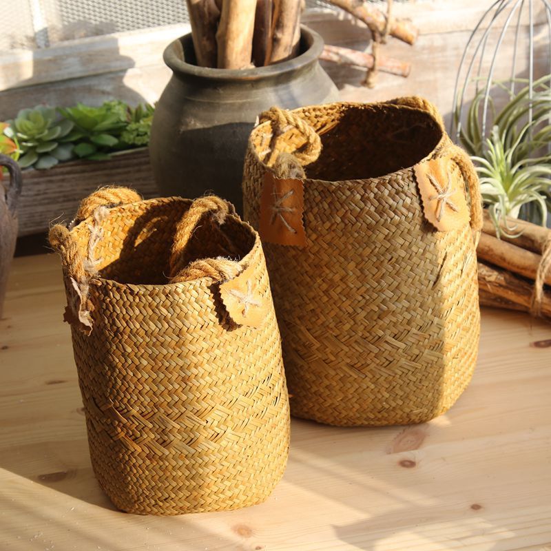 Hand-Woven Rattan / Seagrass Basket – Multi-Purpose Pastoral Home Décor