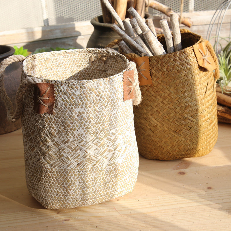 Hand-Woven Rattan / Seagrass Basket – Multi-Purpose Pastoral Home Décor