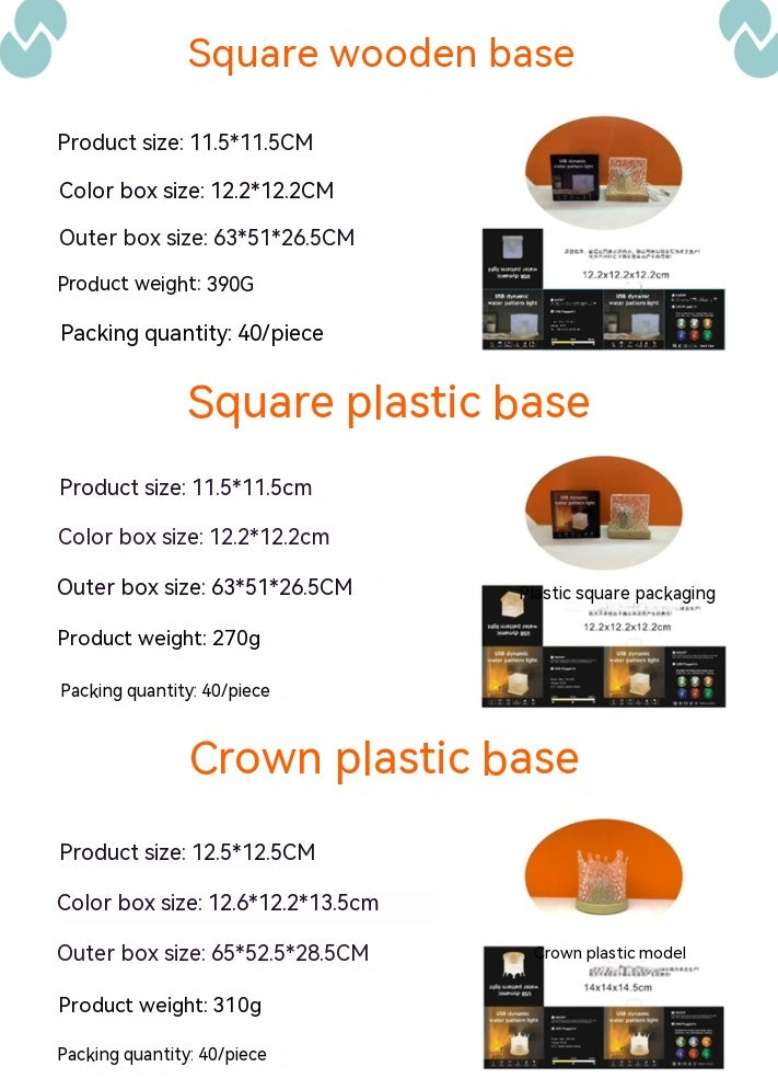 LED Water Ripple Ambient Night Light – USB Rotating Crystal Table Lamp, 16 Colors, Dimmable