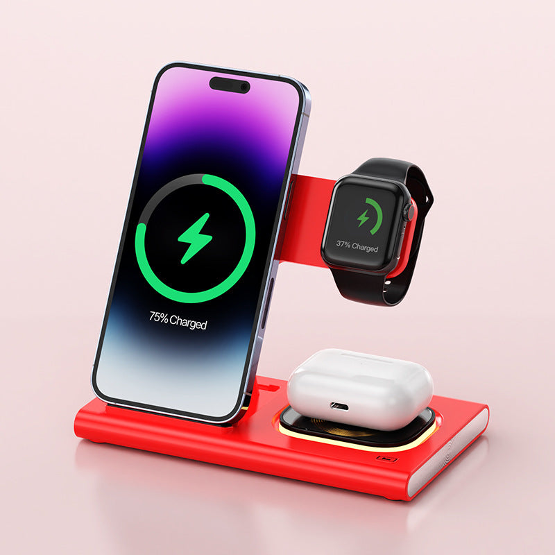 3-in-1 15W Wireless Charging Stand with Magnetic iWatch Charger & Night Light – Fast Charging Desktop Station