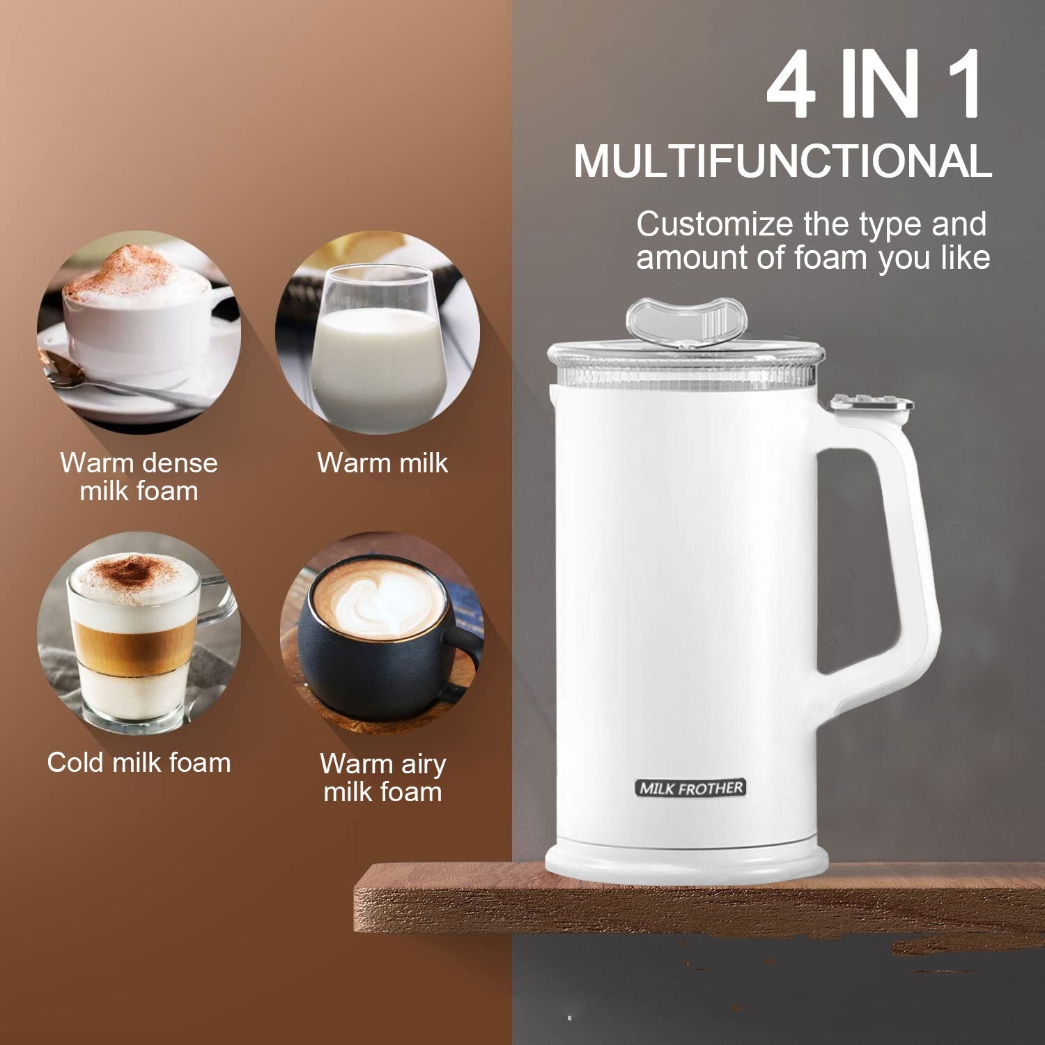 Hot & Cold Electric Milk Frother – 600ml Cappuccino & Latte Coffee Latte Maker