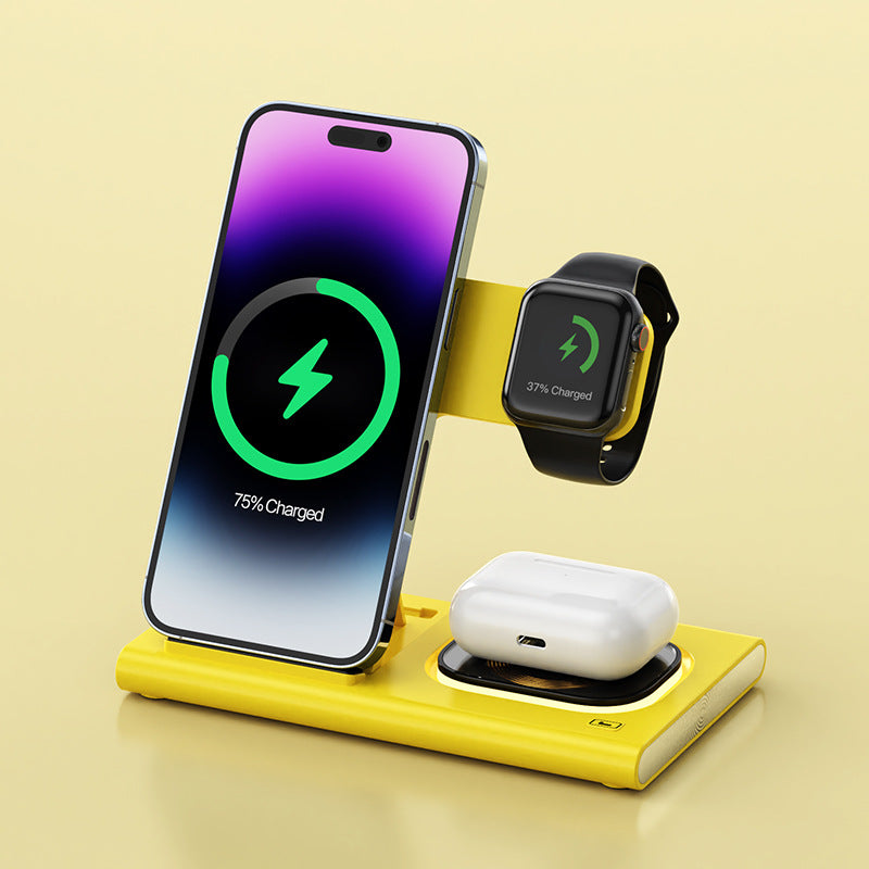 3-in-1 15W Wireless Charging Stand with Magnetic iWatch Charger & Night Light – Fast Charging Desktop Station