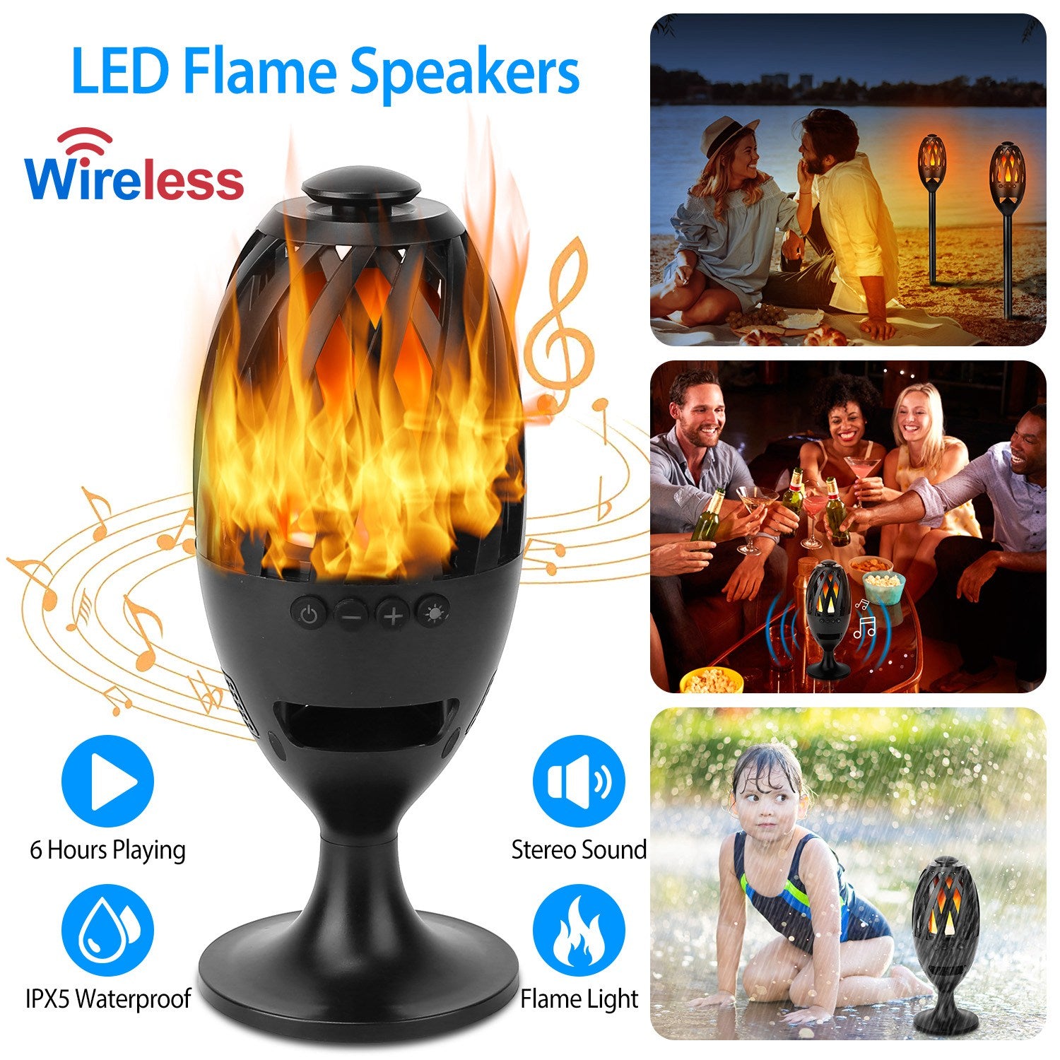 LED Flame Torch Bluetooth Speaker – Party, Patio, Camping Outdoor Light