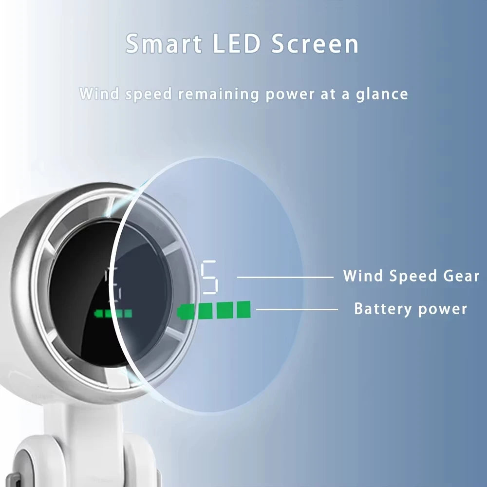 Portable Mini Handheld Fan – 5-Speed Turbo USB Rechargeable, Foldable Bladeless Pocket Fan