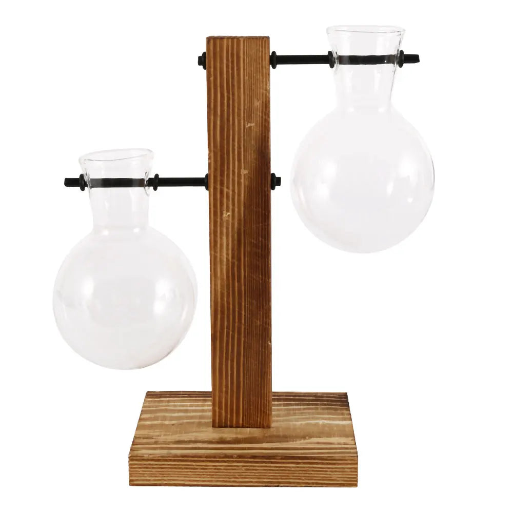 Creative Glass Bulb Planter Vase with Wooden Stand – Hydroponic Tabletop Decor