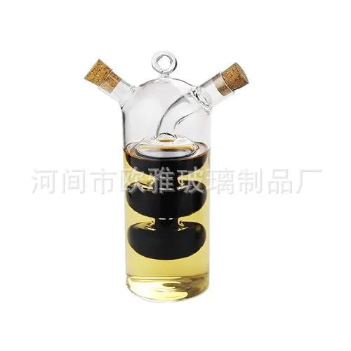 2-in-1 Double Layer Glass Oil & Vinegar Bottle – Dual Sauce Dispenser
