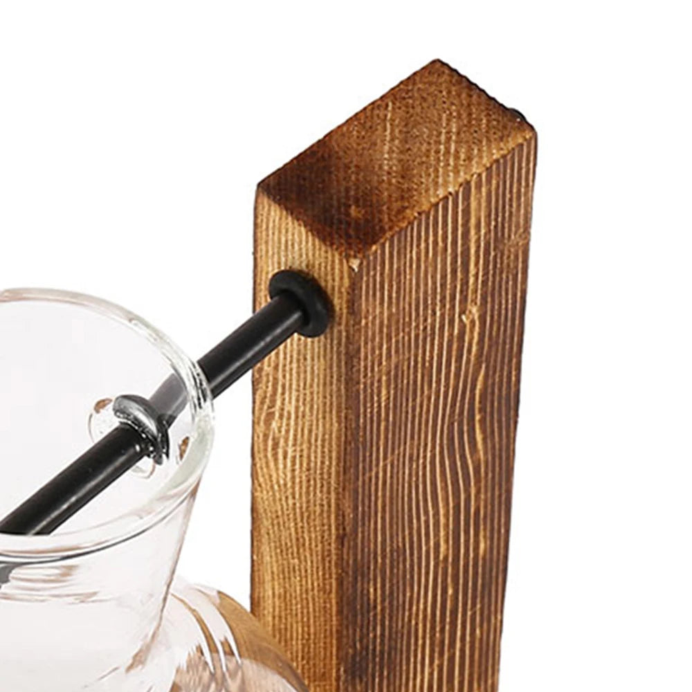 Creative Glass Bulb Planter Vase with Wooden Stand – Hydroponic Tabletop Decor