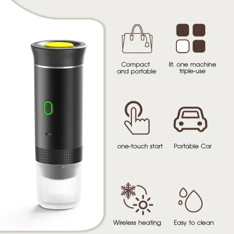 3-in-1 Wireless Portable Espresso Coffee Machine – Capsule & Ground Coffee Travel Maker