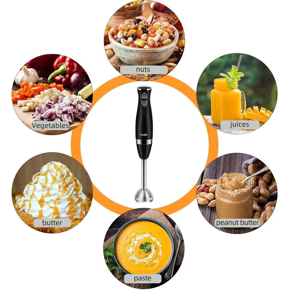 Sonifer 3 in 1 Immersion Blender Electric Hand Blender 500 W with Detachable Base Chopper & Whisk – For Juices, Jams & Minced Meat