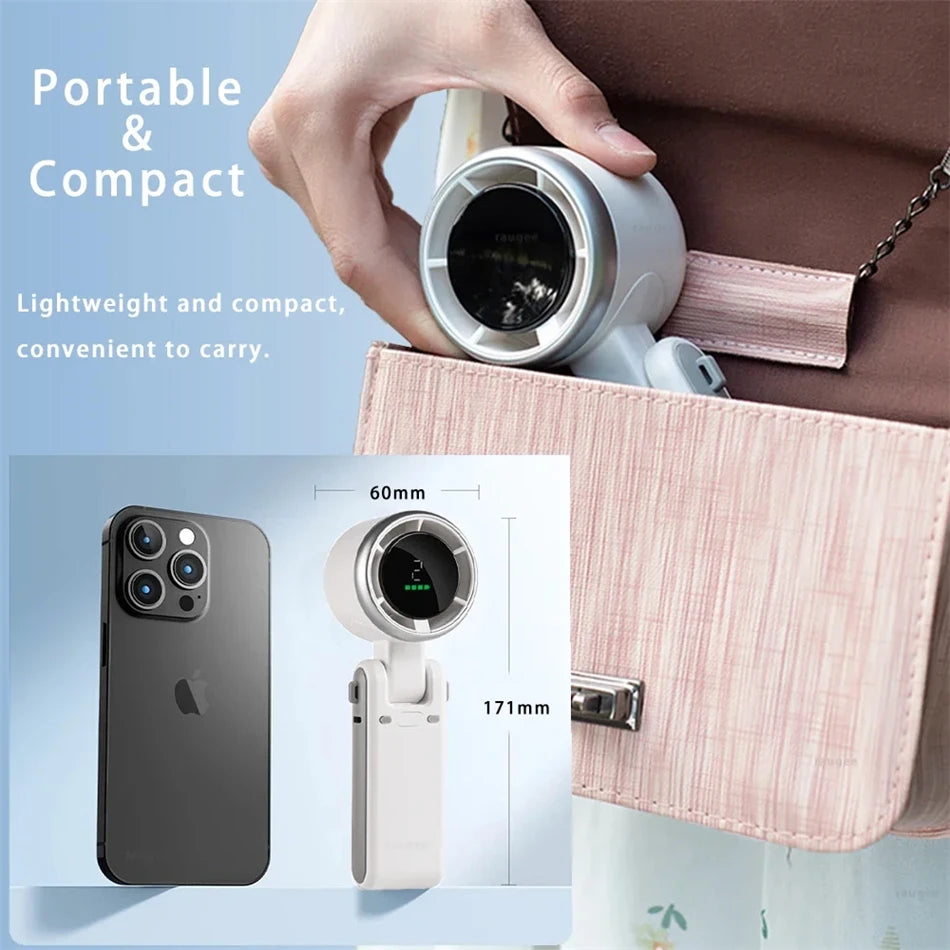 Portable Mini Handheld Fan – 5-Speed Turbo USB Rechargeable, Foldable Bladeless Pocket Fan