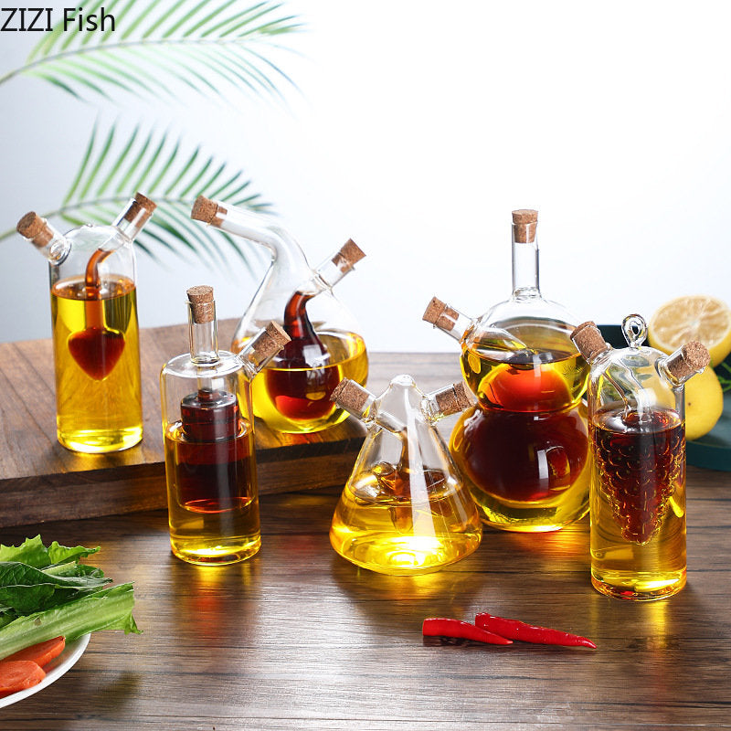 2-in-1 Double Layer Glass Oil & Vinegar Bottle – Dual Sauce Dispenser