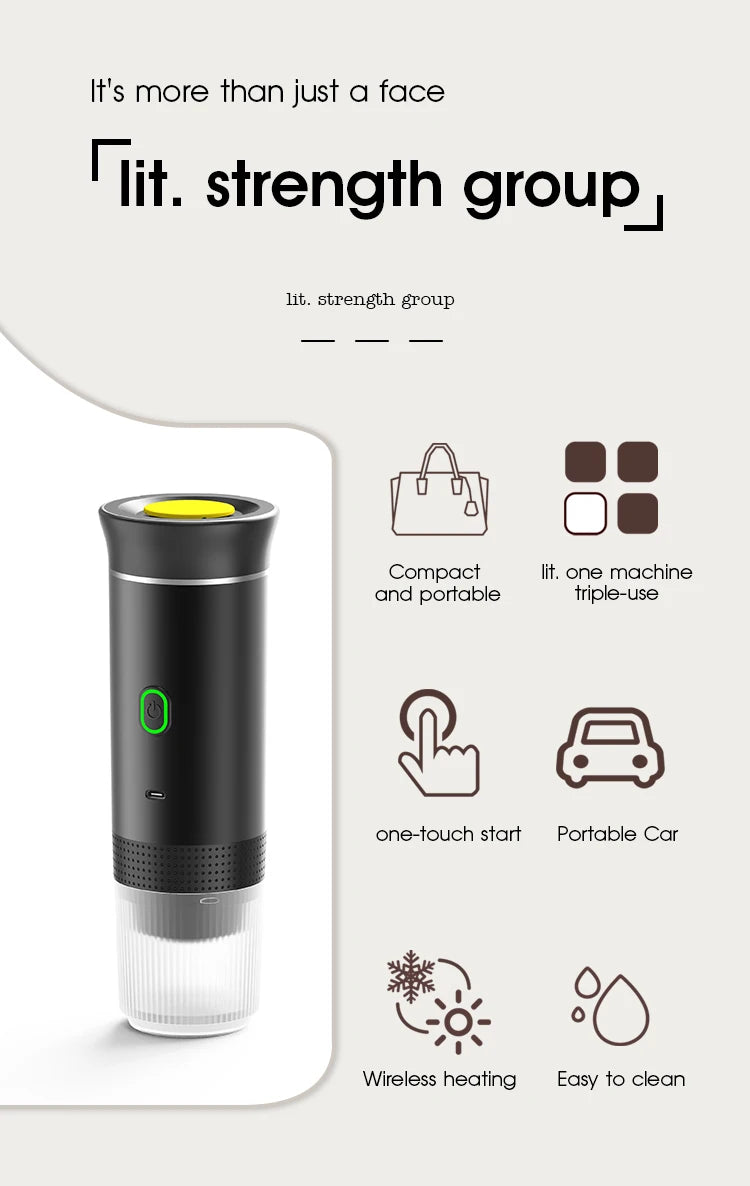3-in-1 Wireless Portable Espresso Coffee Machine – Capsule & Ground Coffee Travel Maker
