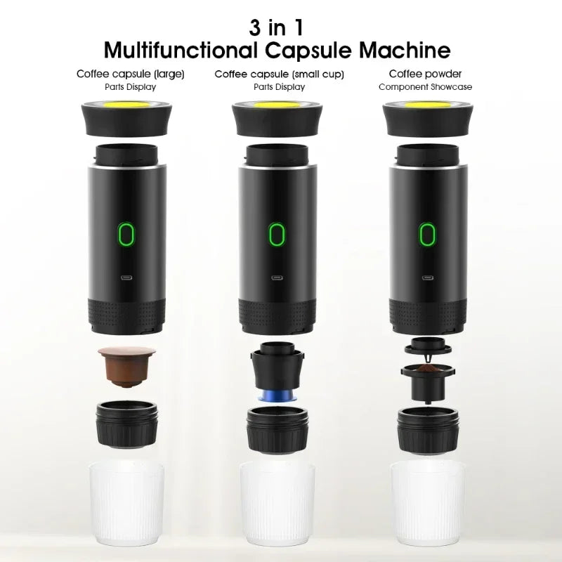 3-in-1 Wireless Portable Espresso Coffee Machine – Capsule & Ground Coffee Travel Maker