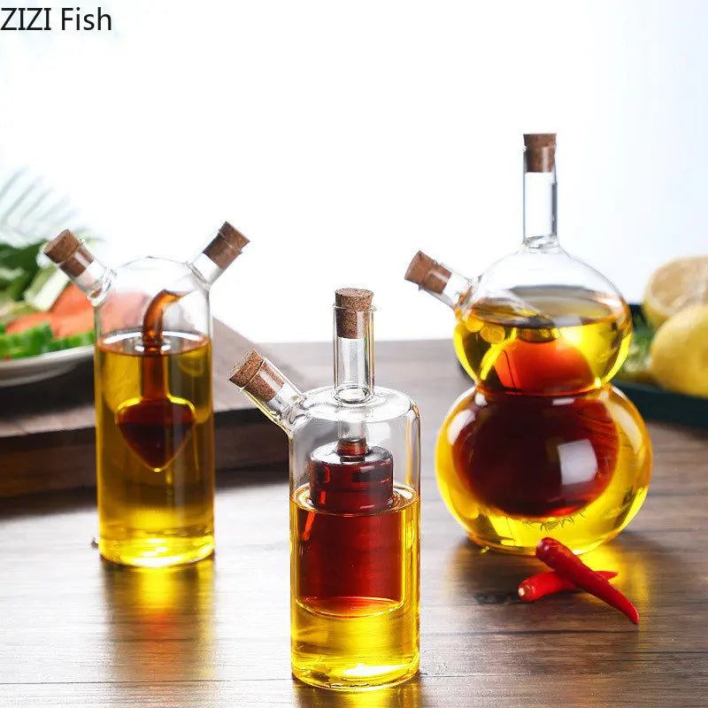 2-in-1 Double Layer Glass Oil & Vinegar Bottle – Dual Sauce Dispenser