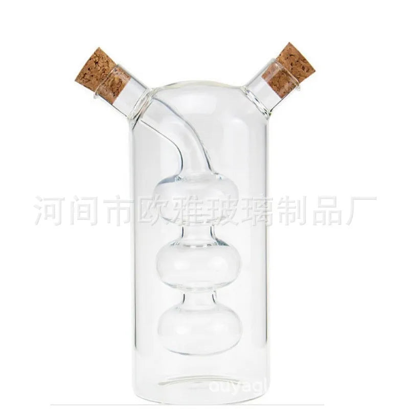 2-in-1 Double Layer Glass Oil & Vinegar Bottle – Dual Sauce Dispenser