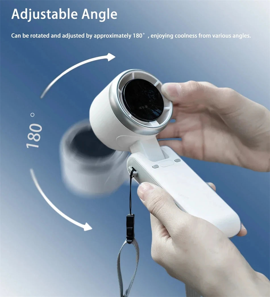 Portable Mini Handheld Fan – 5-Speed Turbo USB Rechargeable, Foldable Bladeless Pocket Fan