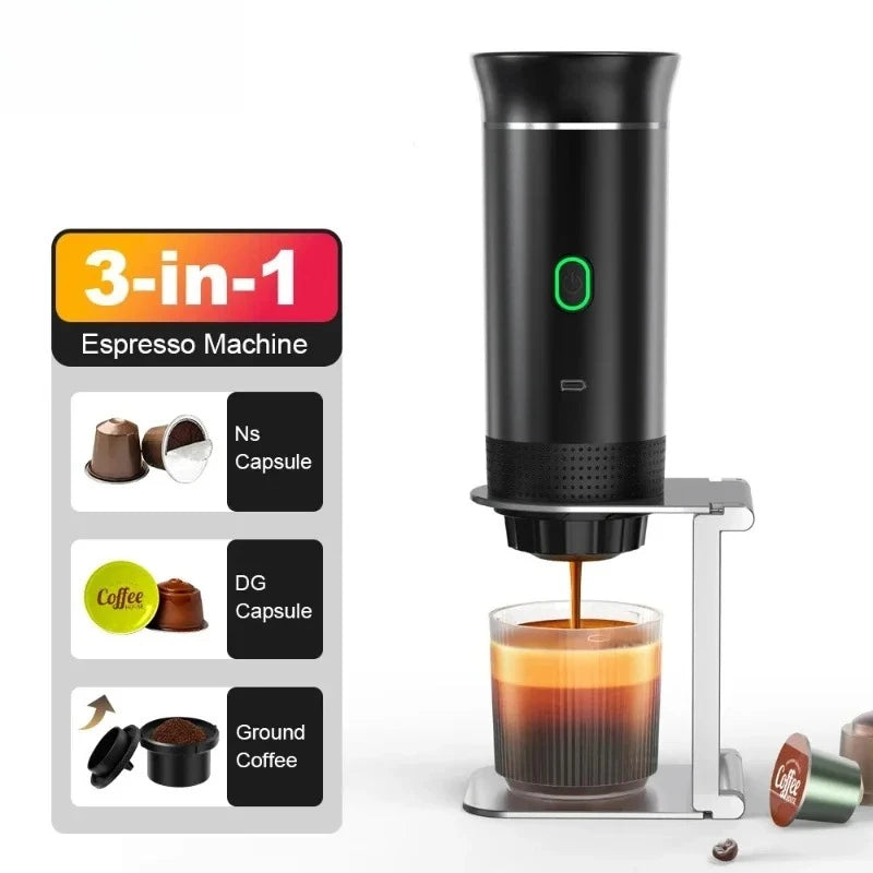 3-in-1 Wireless Portable Espresso Coffee Machine – Capsule & Ground Coffee Travel Maker