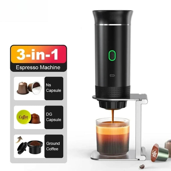 3-in-1 Wireless Portable Espresso Coffee Machine – Capsule & Ground Coffee Travel Maker