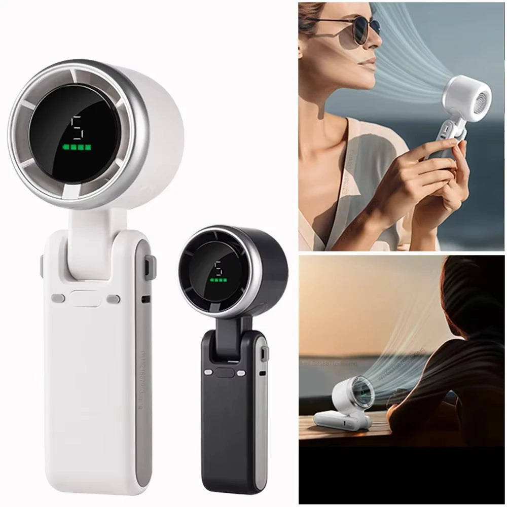 Portable Mini Handheld Fan – 5-Speed Turbo USB Rechargeable, Foldable Bladeless Pocket Fan