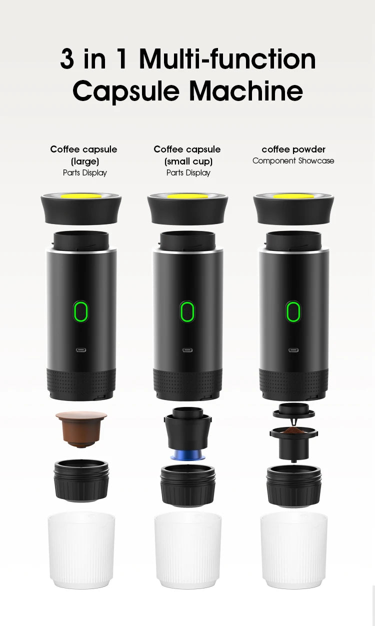 3-in-1 Wireless Portable Espresso Coffee Machine – Capsule & Ground Coffee Travel Maker