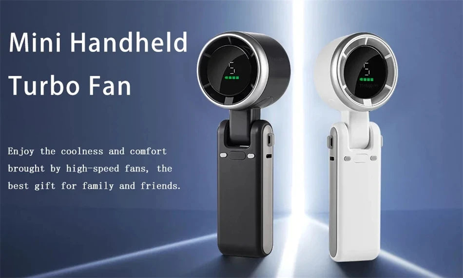 Portable Mini Handheld Fan – 5-Speed Turbo USB Rechargeable, Foldable Bladeless Pocket Fan