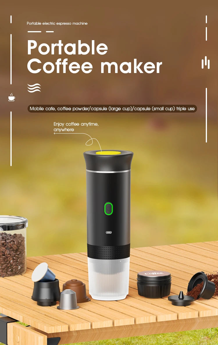 3-in-1 Wireless Portable Espresso Coffee Machine – Capsule & Ground Coffee Travel Maker