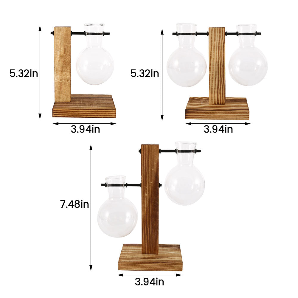 Creative Glass Bulb Planter Vase with Wooden Stand – Hydroponic Tabletop Decor