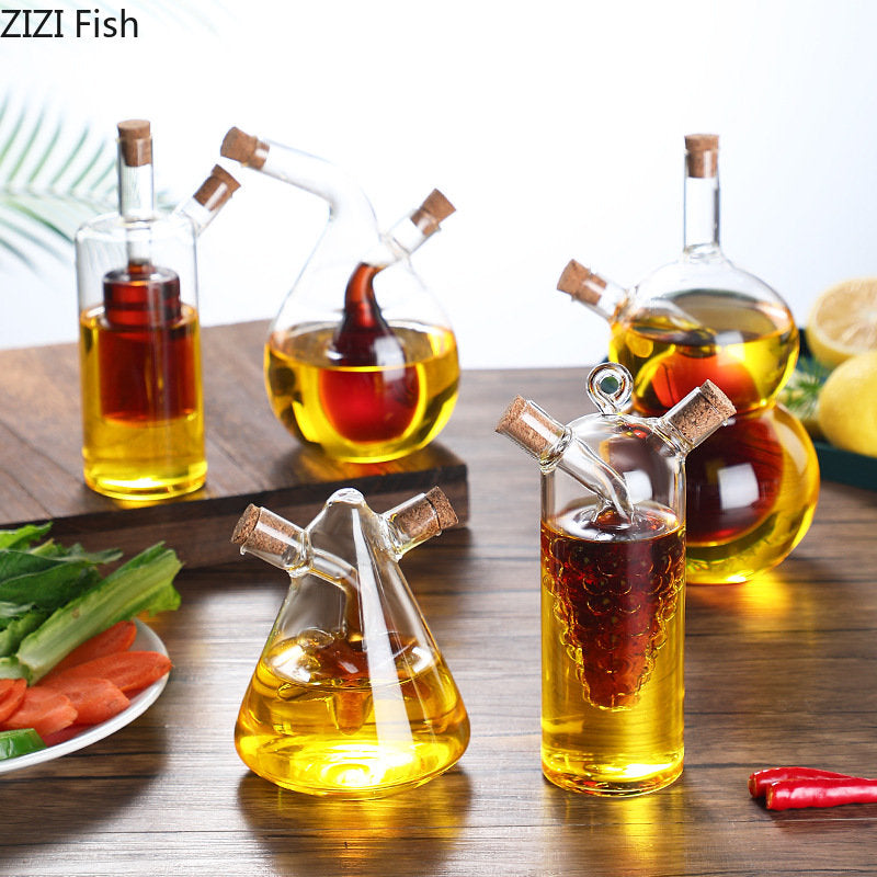 2-in-1 Double Layer Glass Oil & Vinegar Bottle – Dual Sauce Dispenser