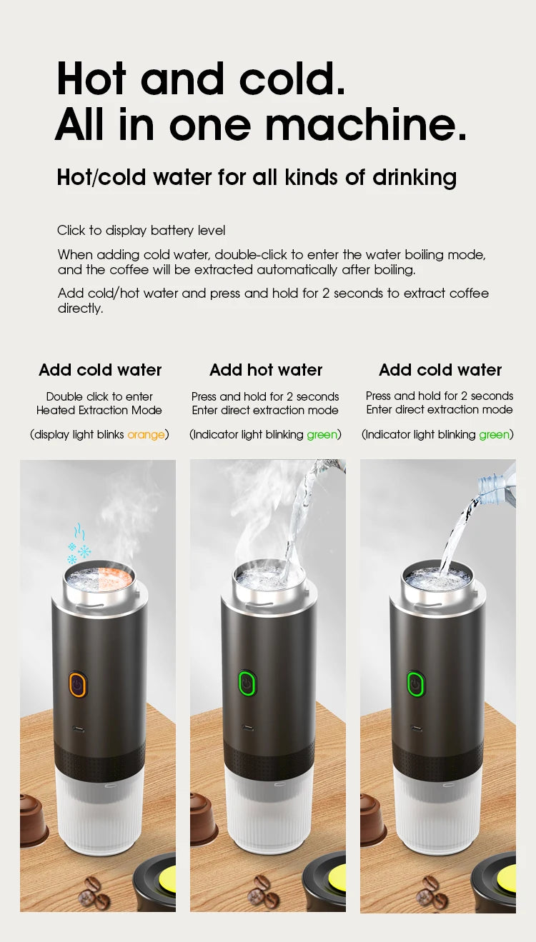 3-in-1 Wireless Portable Espresso Coffee Machine – Capsule & Ground Coffee Travel Maker