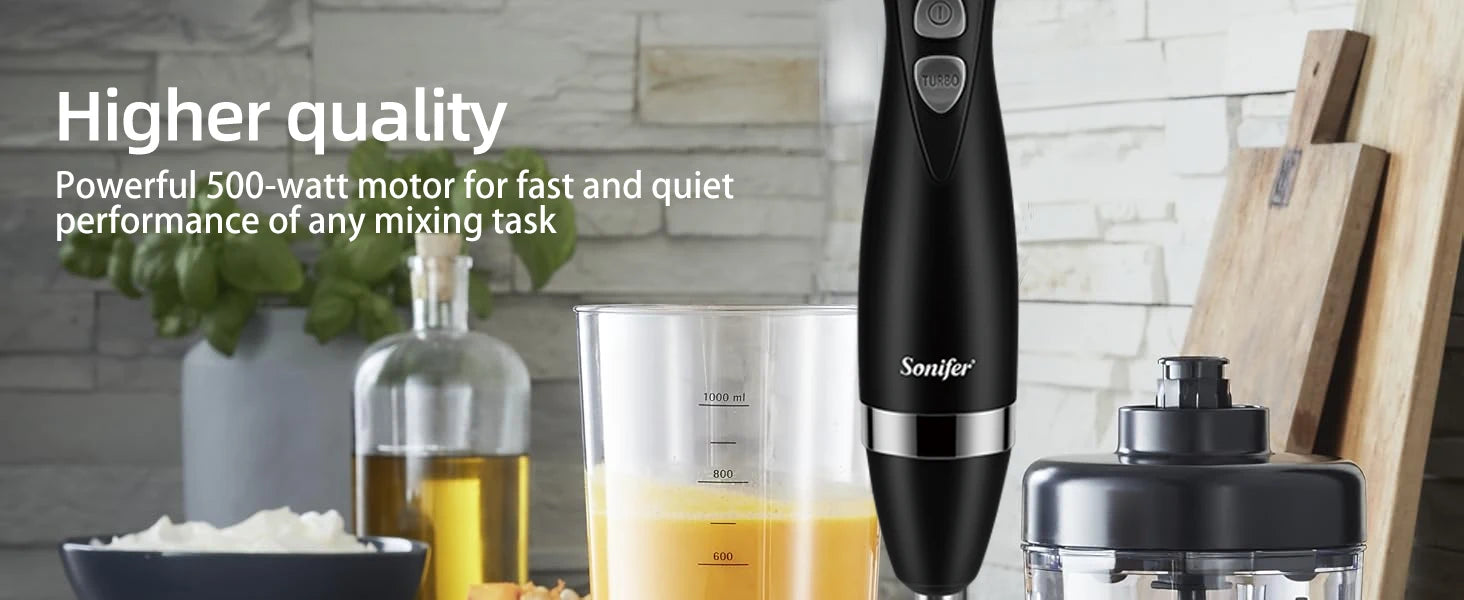 Sonifer 3 in 1 Immersion Blender Electric Hand Blender 500 W with Detachable Base Chopper & Whisk – For Juices, Jams & Minced Meat