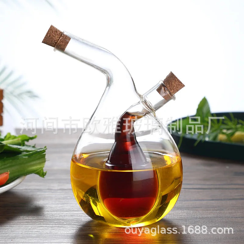 2-in-1 Double Layer Glass Oil & Vinegar Bottle – Dual Sauce Dispenser