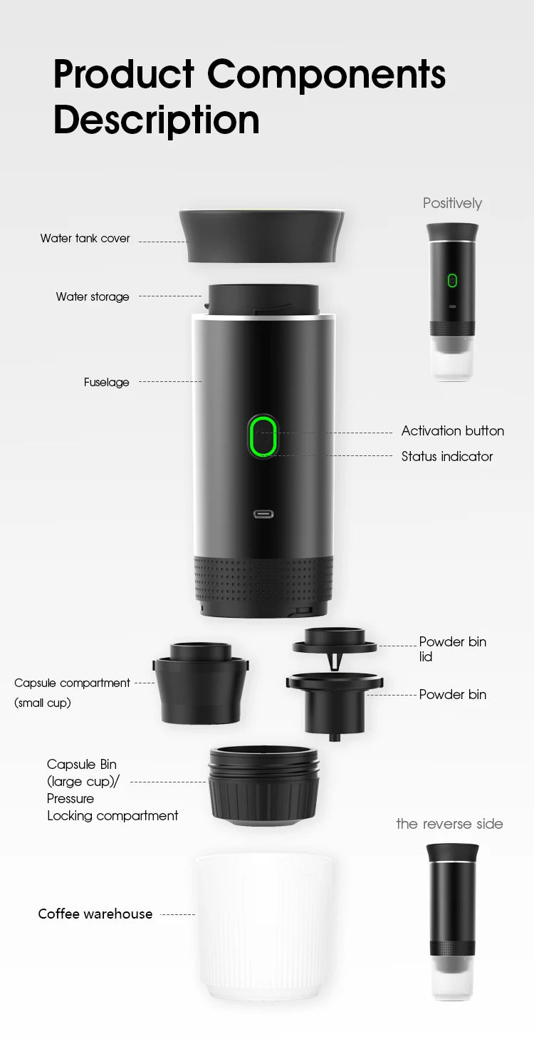 3-in-1 Wireless Portable Espresso Coffee Machine – Capsule & Ground Coffee Travel Maker