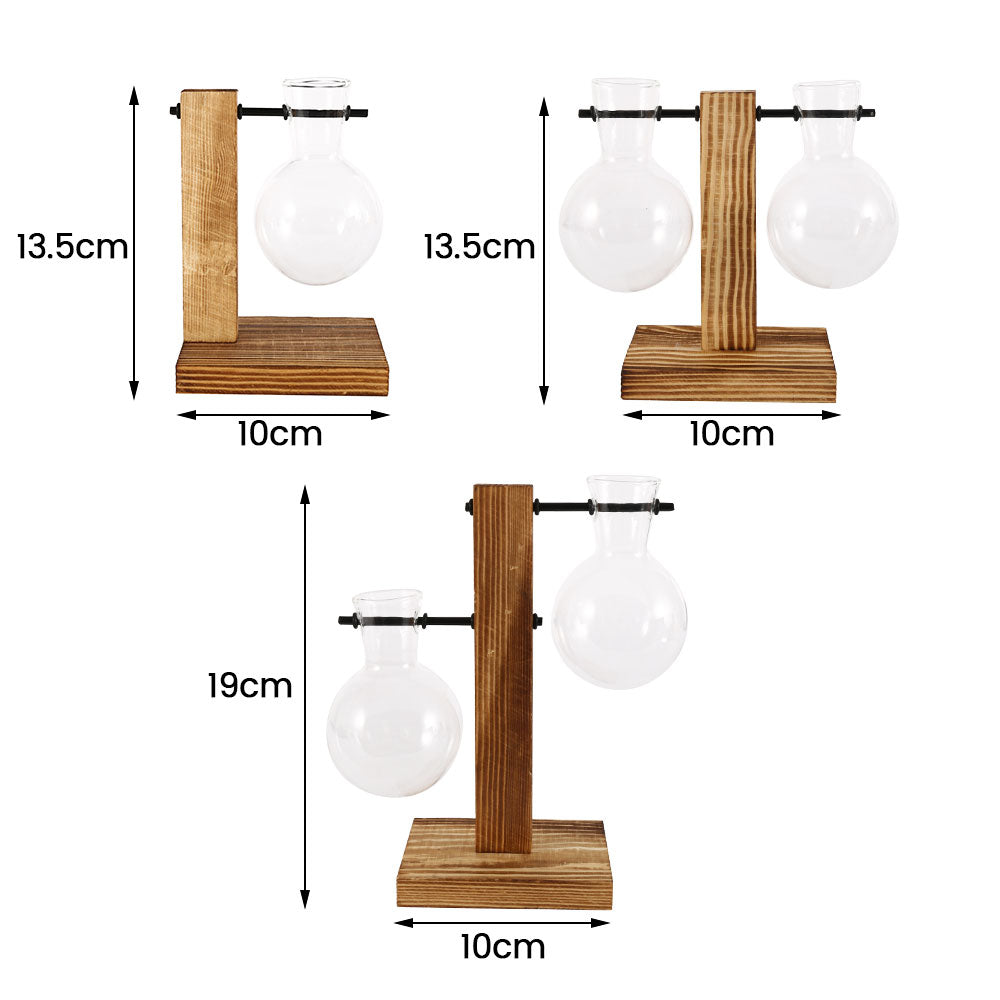 Creative Glass Bulb Planter Vase with Wooden Stand – Hydroponic Tabletop Decor