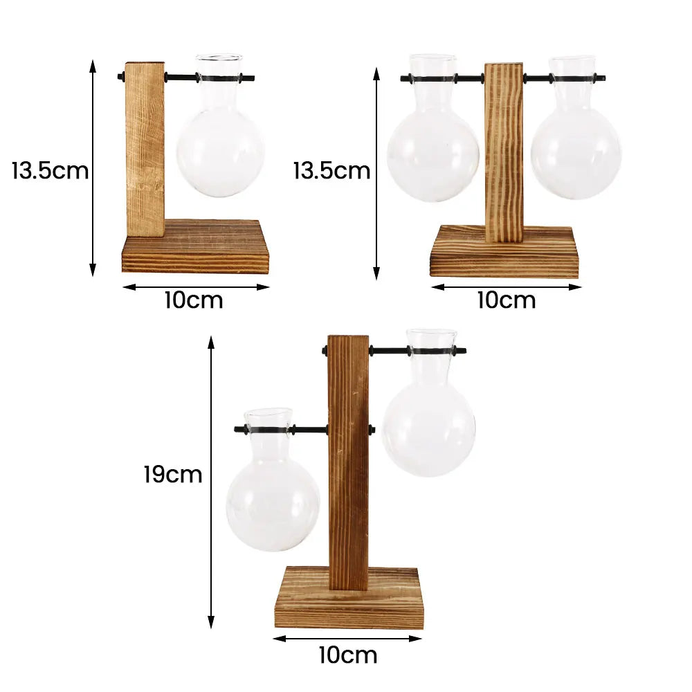 Creative Glass Bulb Planter Vase with Wooden Stand – Hydroponic Tabletop Decor