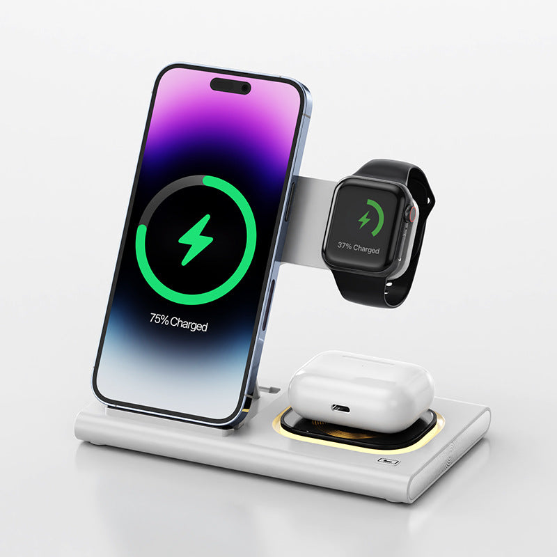 3-in-1 15W Wireless Charging Stand with Magnetic iWatch Charger & Night Light – Fast Charging Desktop Station